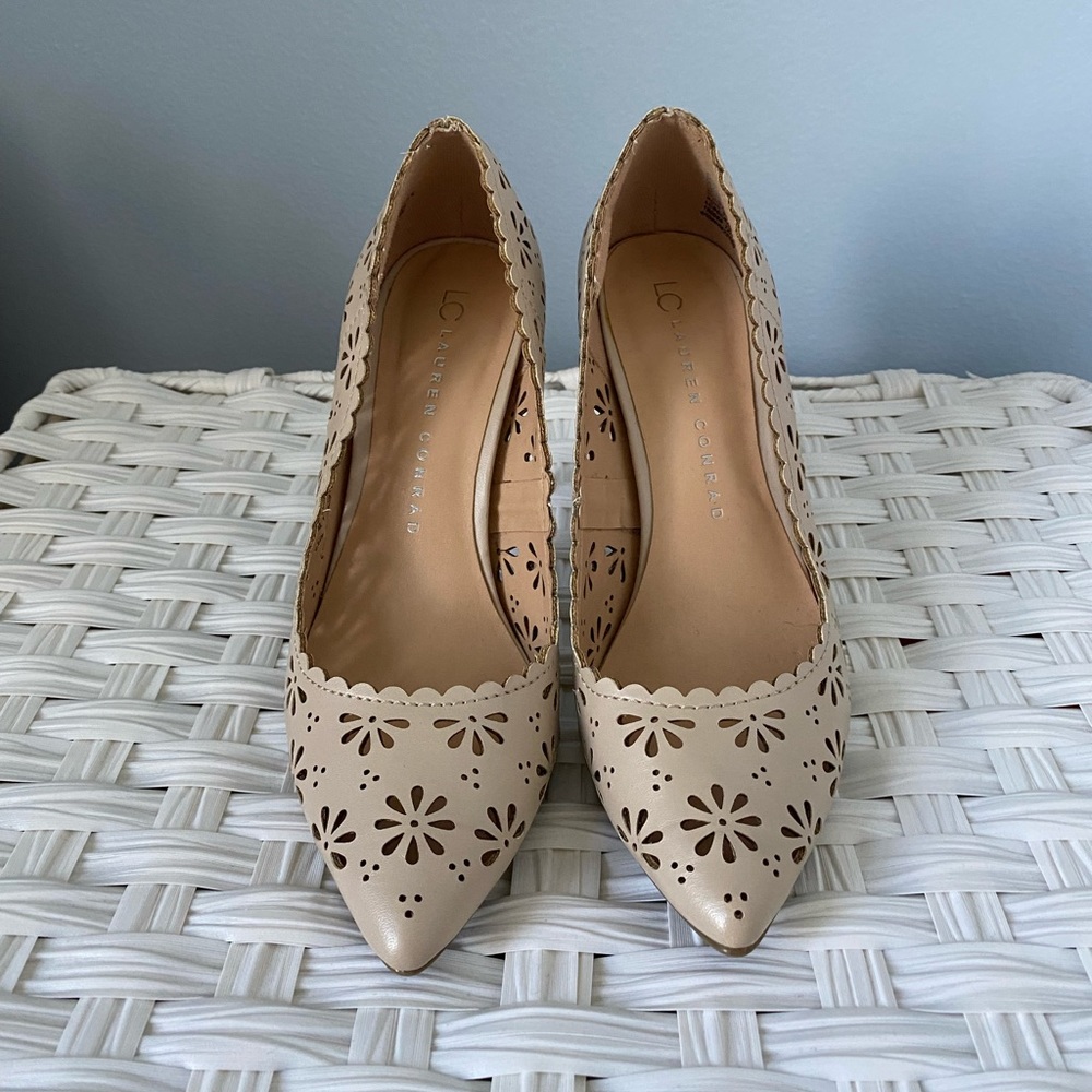 LC Lauren Conrad heels laser cut flower design